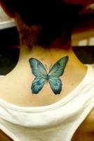 Tattoo de una mariposa en la nuca