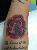 Tatuaje de una rosa roja tatuada en el antebrazo